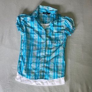 Girls Attached Tank Top Plaid Shirt